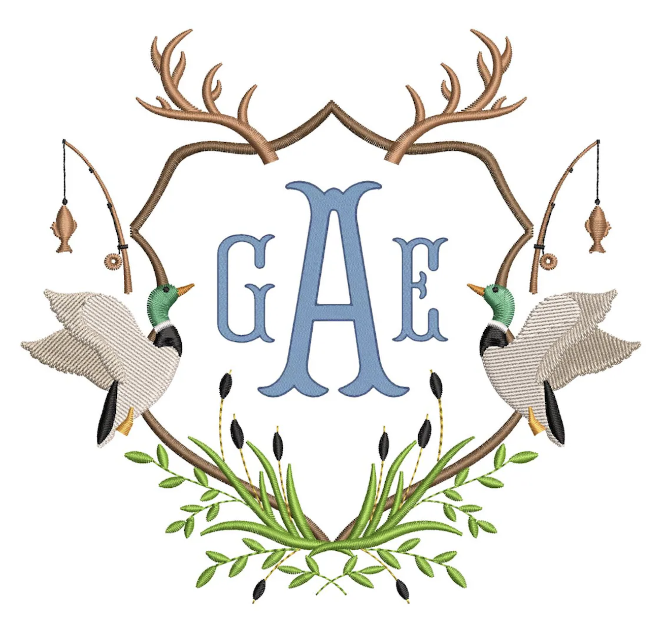 Mallard Duck Hunting Crest Monogram Embroidery Design
