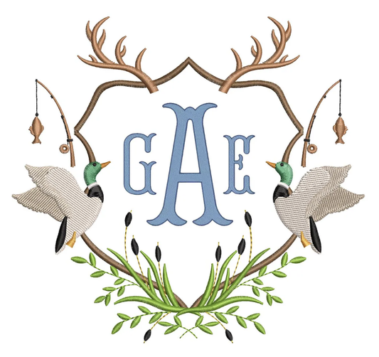 Mallard Duck Hunting Crest Monogram Embroidery Design