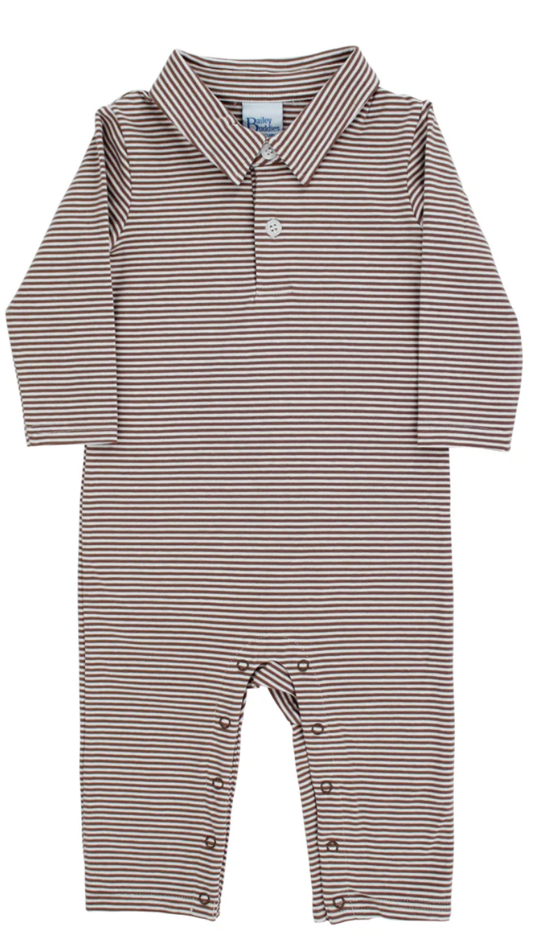 Brown Stripe Polo Playsuit