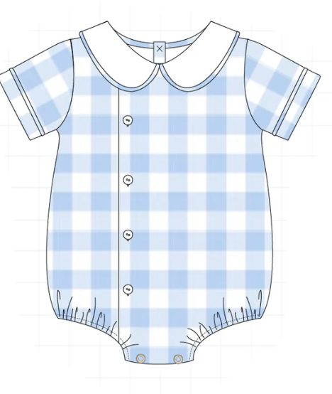 Light Blue Plaid Peter Pan Collar Romper