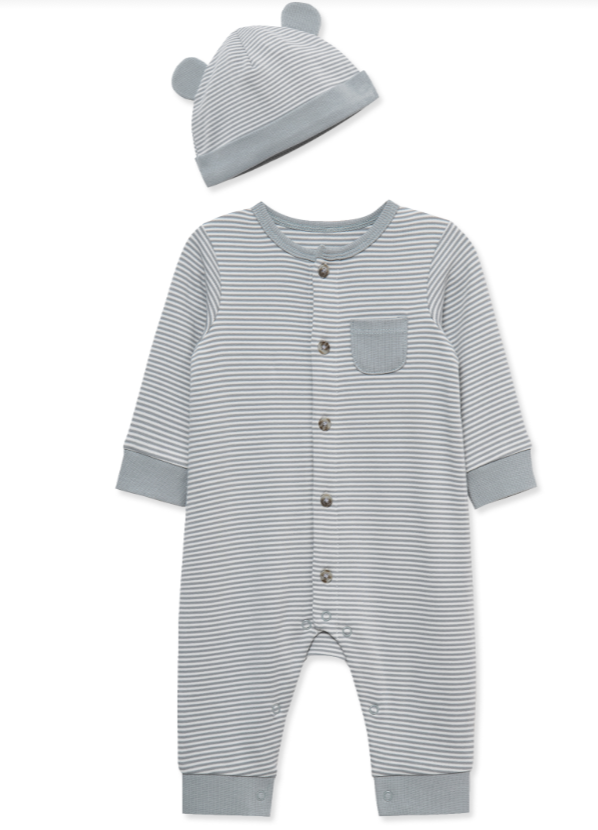 Grey Stripe Footless Sleep & Bear Hat Set