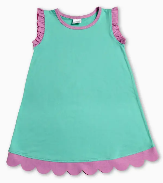 Teal & Pink Scallop Hem Dress
