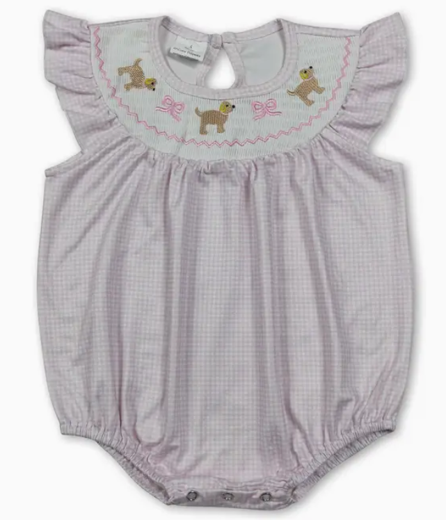 Smocked Pink Gingham Puppy Bubble