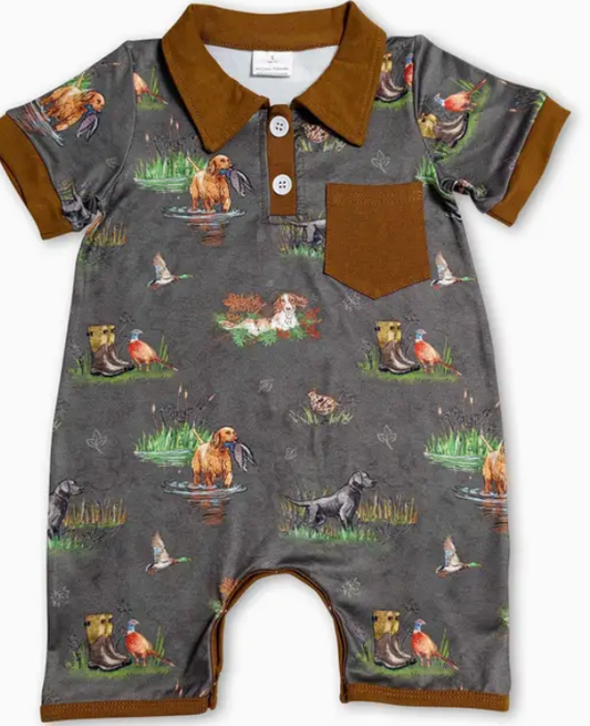 Brown Hunting Dog Polo Romper