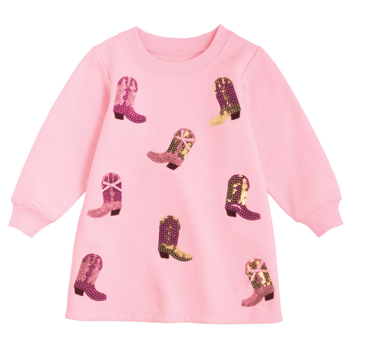 Cowboy Boot Sequin Sweatshirt Dress