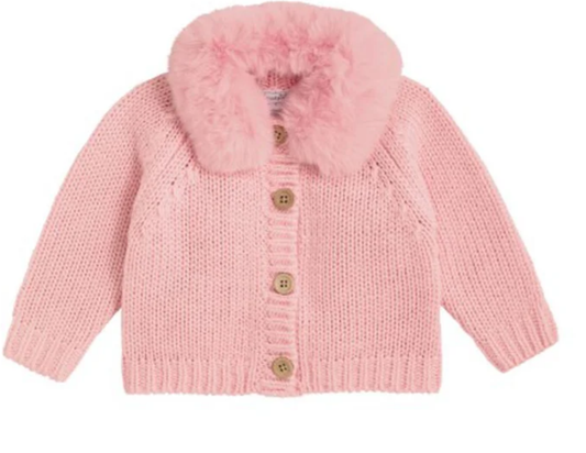Pink Fur Collar Cardigan