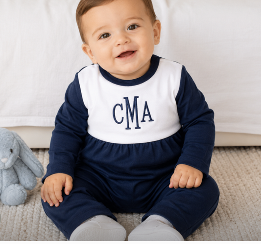 Long Sleeve Navy  Color Block Romper