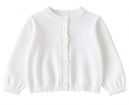 White Scallop Trim Knit Cardigan