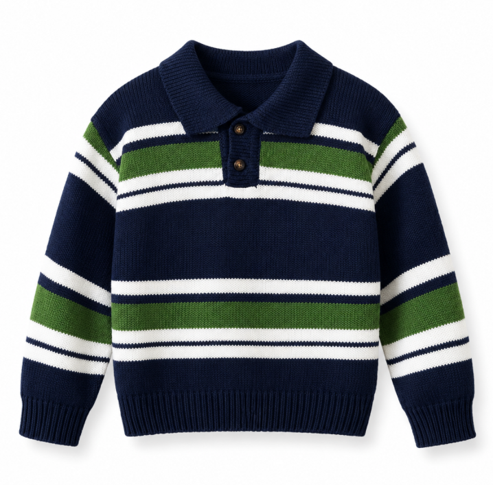 Navy Green Strip Collar Sweater