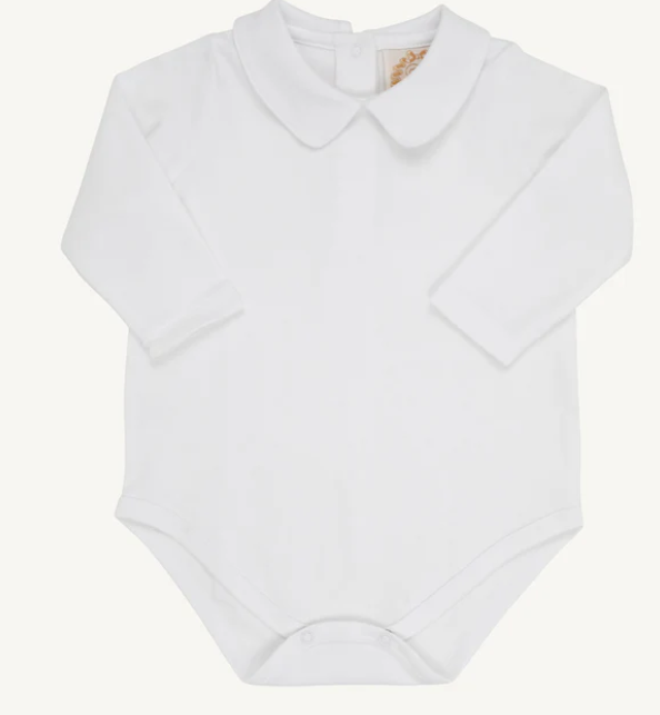 Worth Ave White Pima Peter Pan LS Onesie