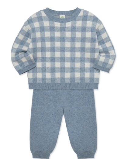 Gingham Blue Sweater Outfit