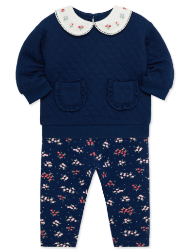Navy Girls Peter Pan Collar Sweatshirt Set