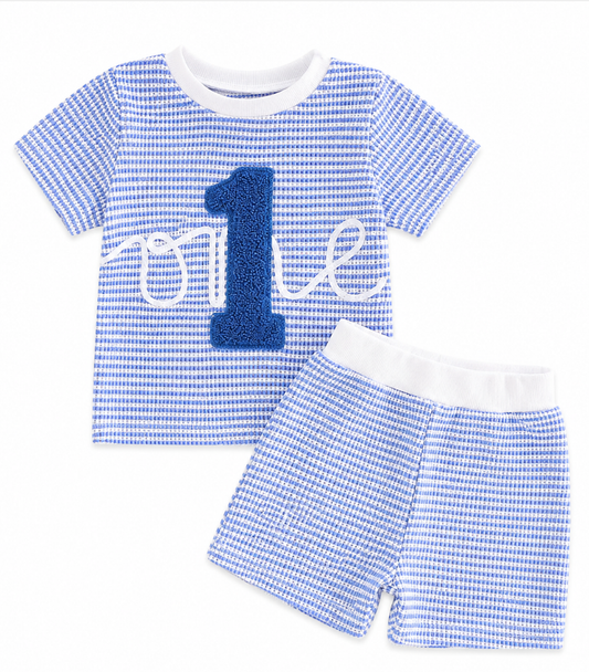 First Birthday Blule Stripe Chenille Outfit