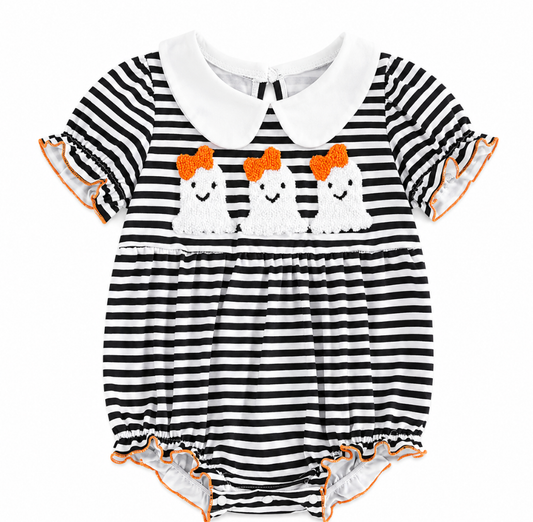 Peter Pan Collar Black & White Stripe Ghost Romper