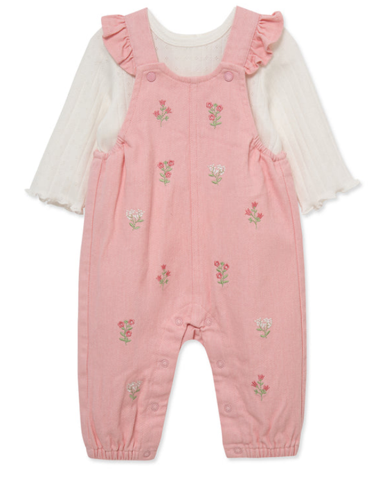 Girls Pink Floral Overall Set