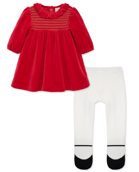 Baby Red & Gold Smocked Dress Set