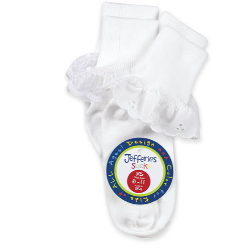 Eyelet & Fancy Lace Cuff Socks 2 Pair