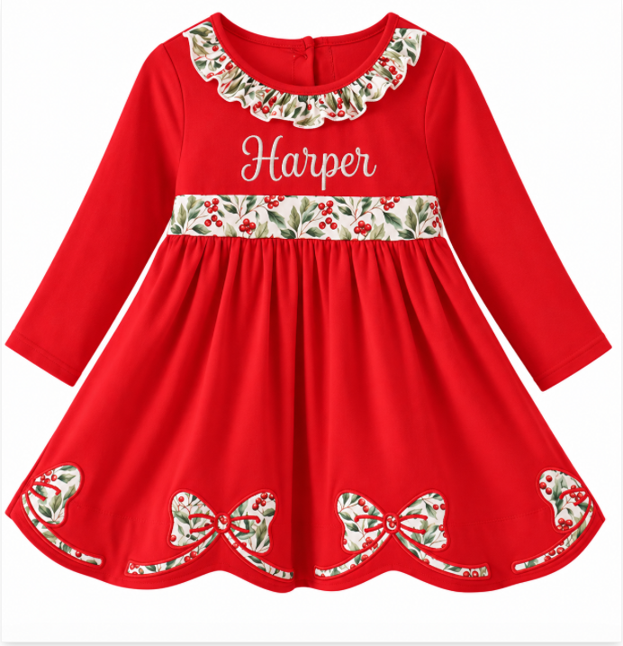 Red Holiday Bow Ruffle Dress
