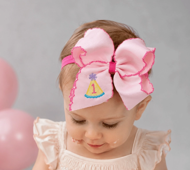 Birthday Girl Party Hat Hair Bow Moonstitch