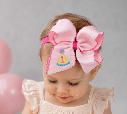 Birthday Girl Party Hat Hair Bow Moonstitch
