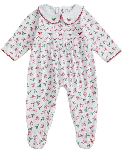 Smocked Holly Bow Romper