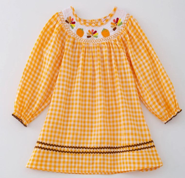 Orange Smocked Turkey Dress