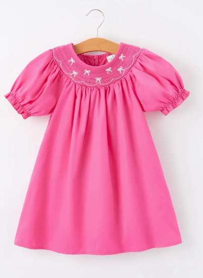Hot Pink Smocked Bow Dress