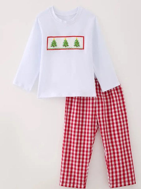 Smocked Red Gingham Tree Set