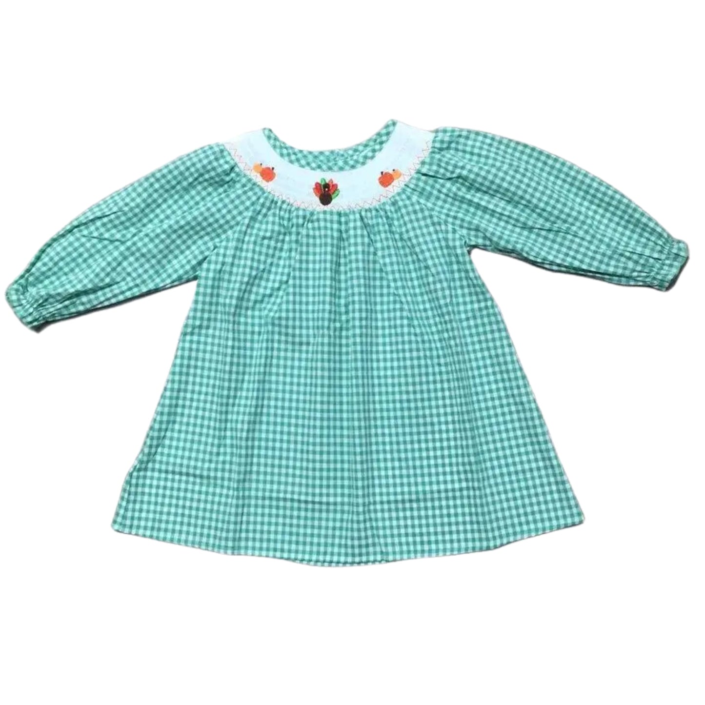 Smocked Turkey Pumpkin Green Dress