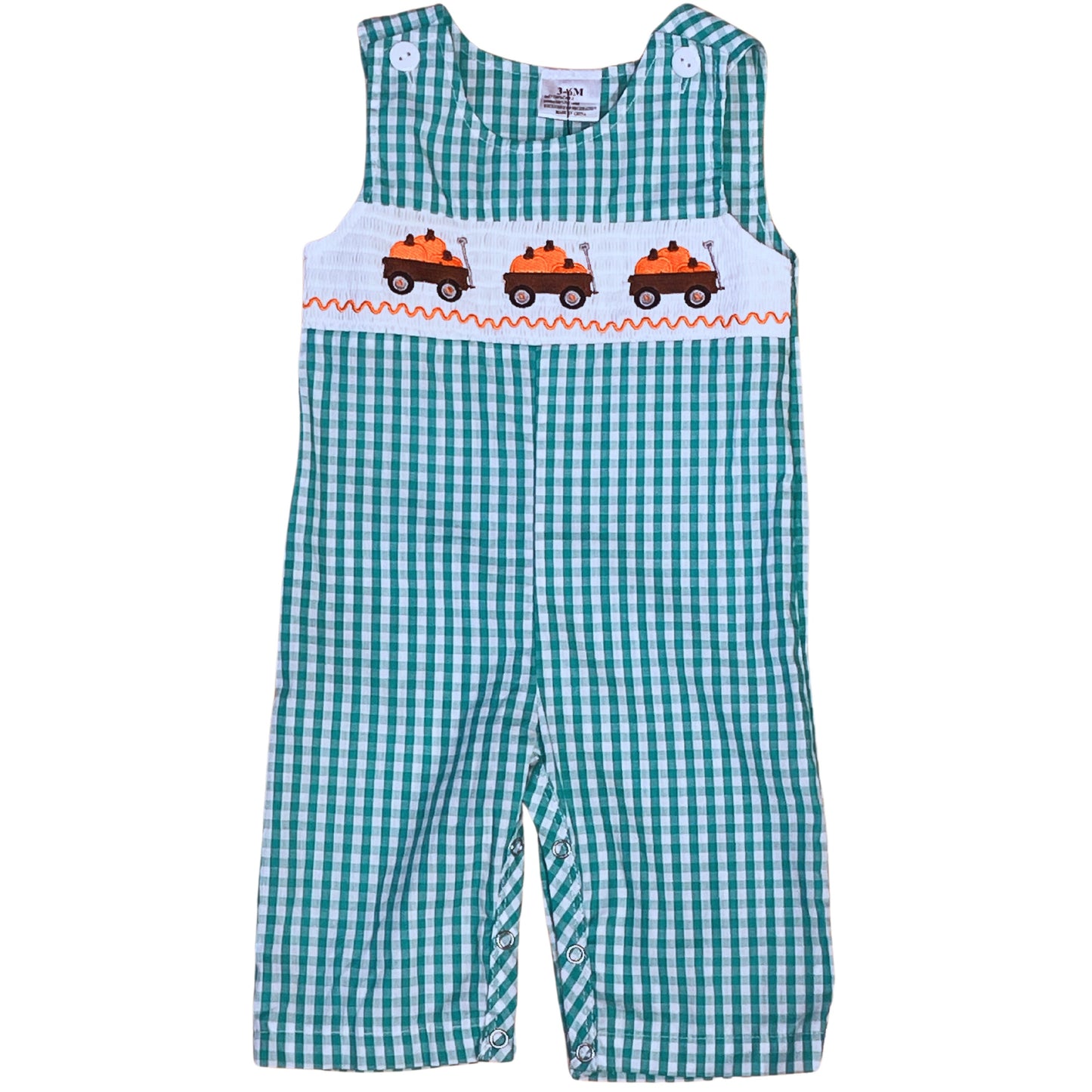 Green Gingham Smocked Pumpkin Longall