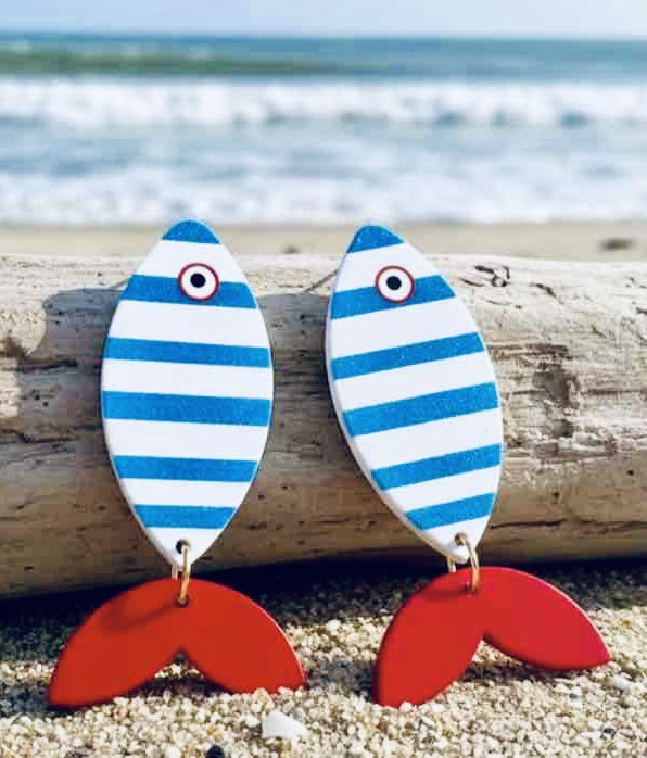Blue & White Fish Earrings