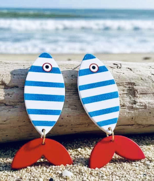 Blue & White Fish Earrings