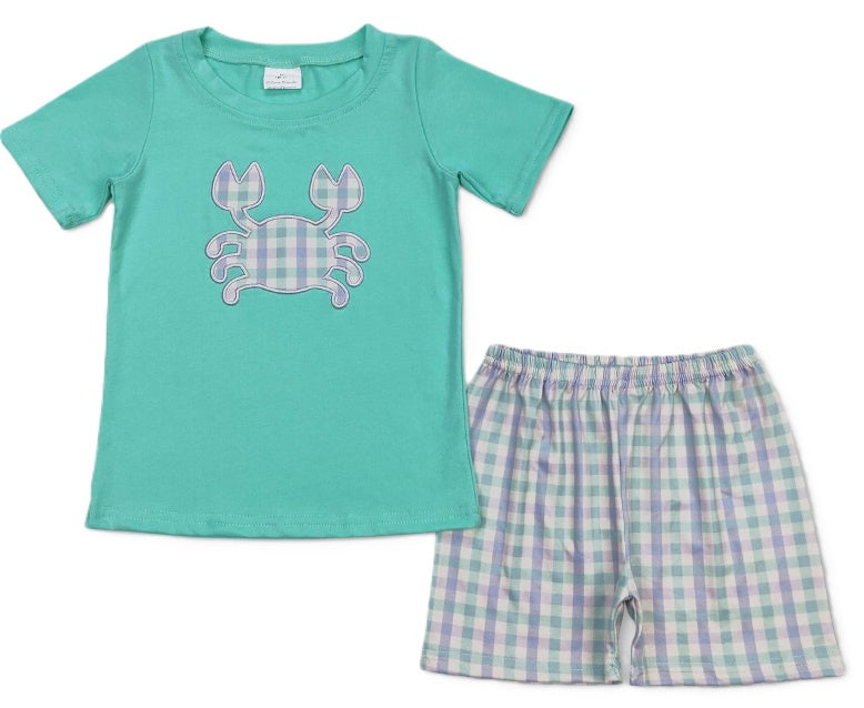 Teal Gingham Crab Set