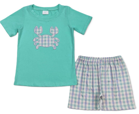 Teal Gingham Crab Set