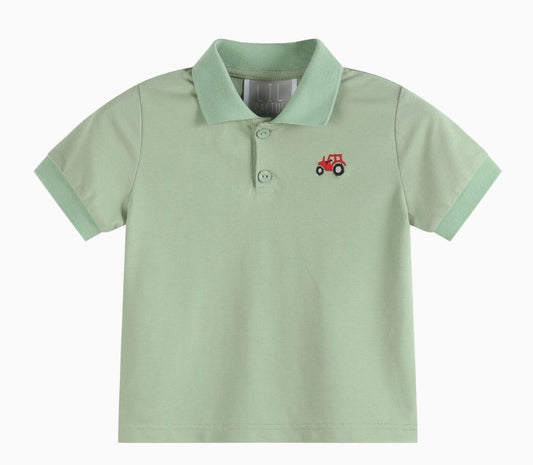 Green Embroidered Tractor Polo
