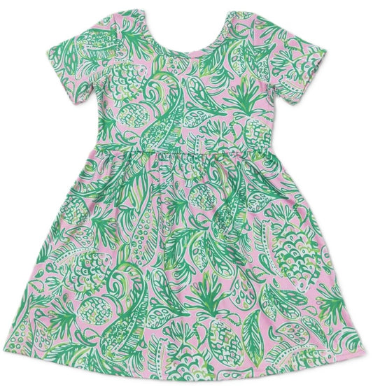 Watercolor Green & Pink Dress