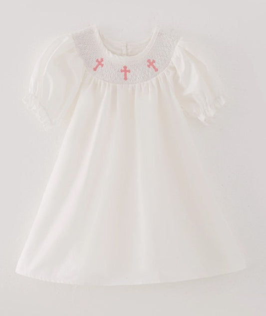 Smocked White Pink Cross Dress