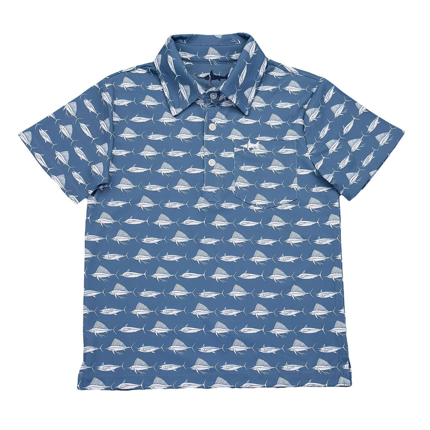 Saltwater Boys Inshore Performance SS Polo- Blue & White Fish