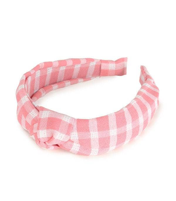 Top Knot Coral Gingham Headband