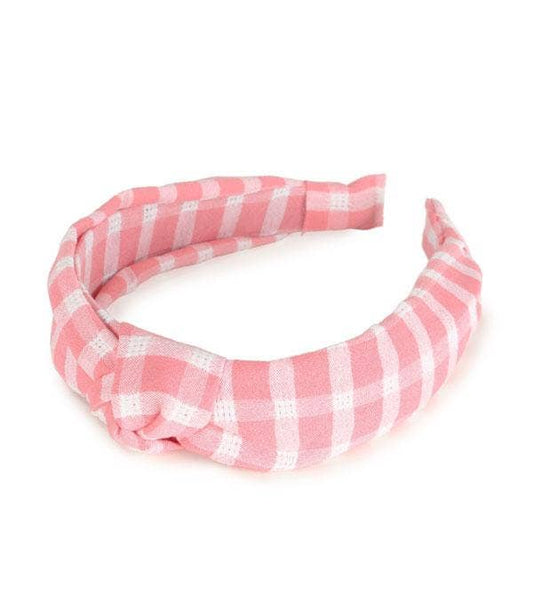 Top Knot Coral Gingham Headband