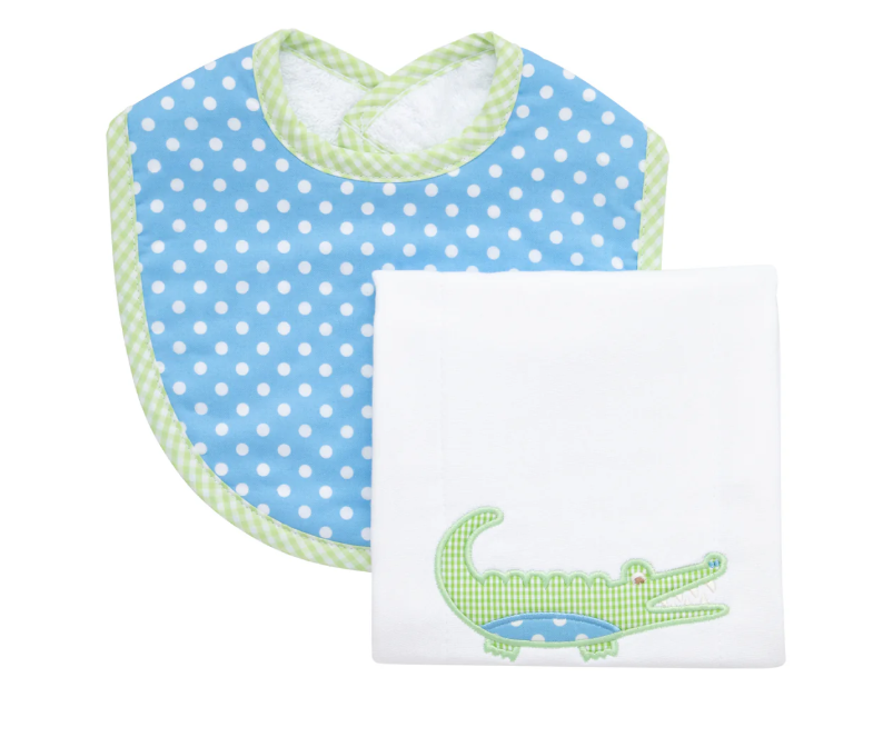 Blue Alligator Bib & Burp Cloth Box Set