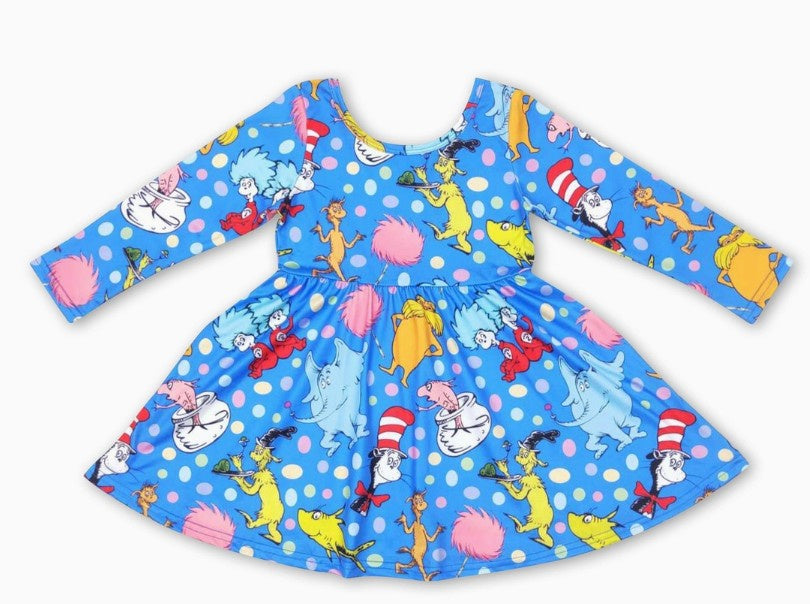 Dr. Seuss Long Sleeve Blue Dress