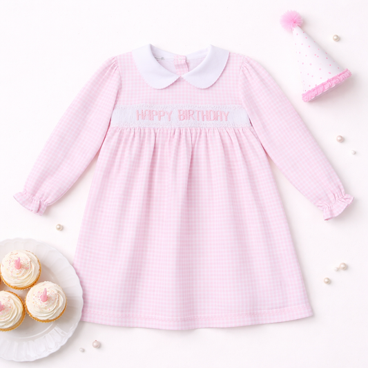 Birthday Classics Smocked Long Sleeve Dress - Pink: 24 Months