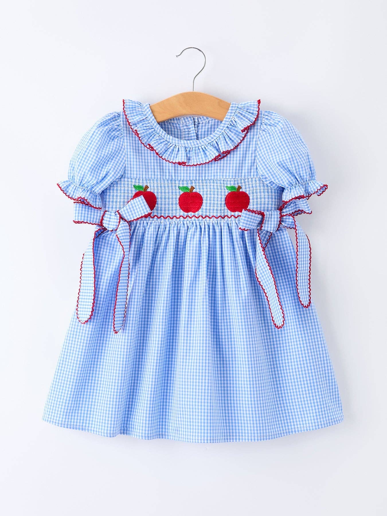 Back To School Apple Plaid Girls Smocked Dress