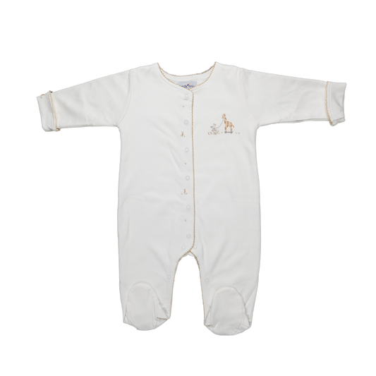 Baby Giraffe Double Cream Open Front Pima Jumpsuit