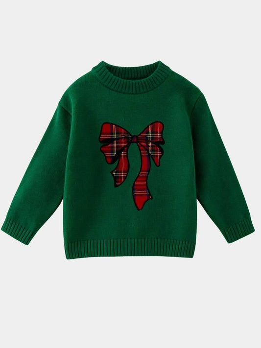 Green Plaid Bow Christmas Sweater