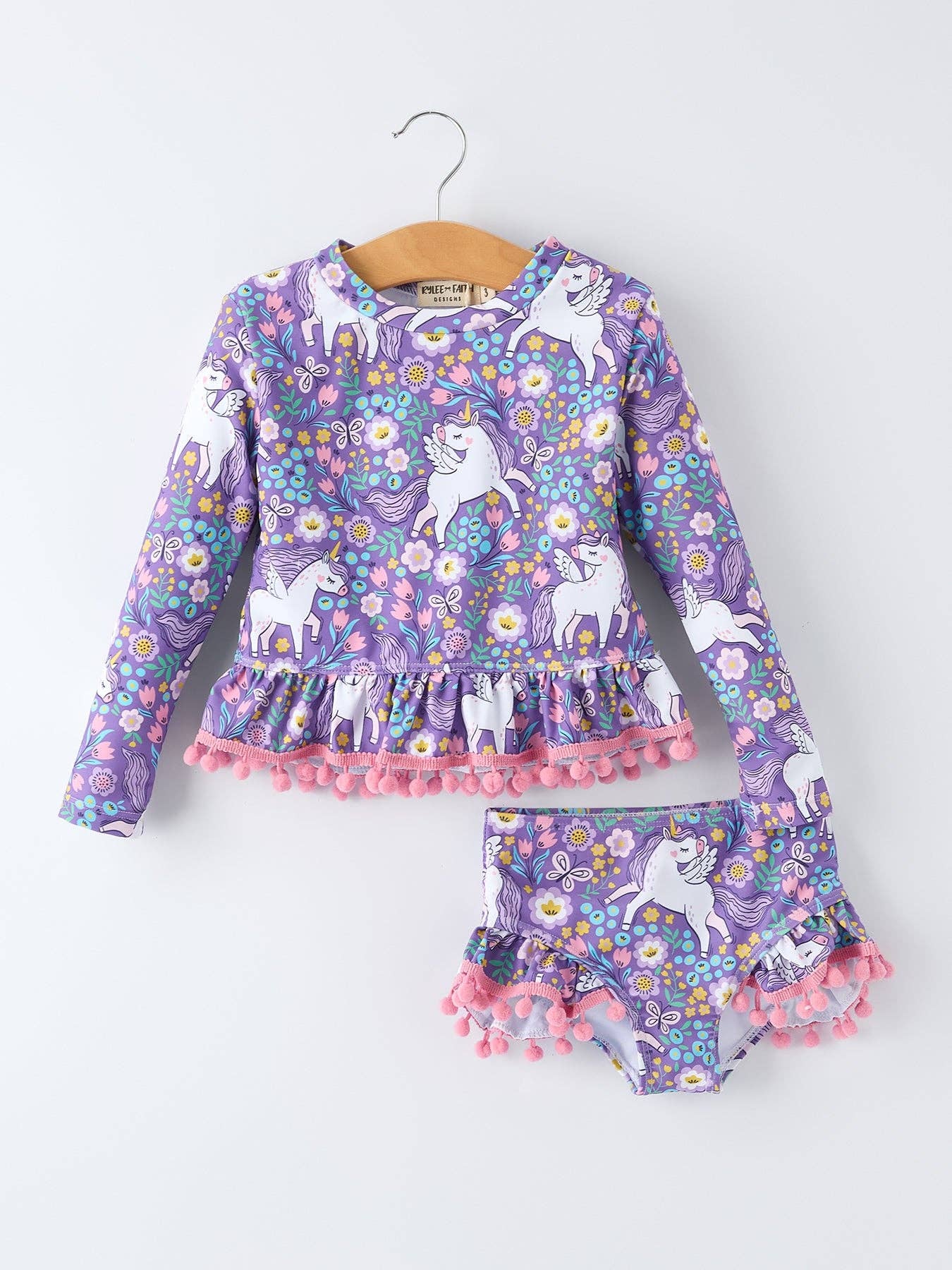 Girls Unicorn Long Sleeve Ruffle Swimsuit