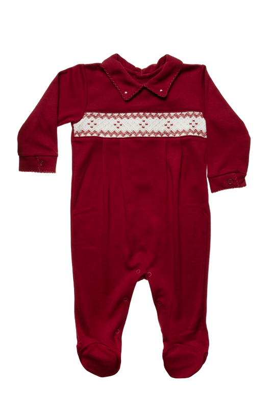 Baby Smock Cream Red Open Back Basic Collar Pima Jumpsuit