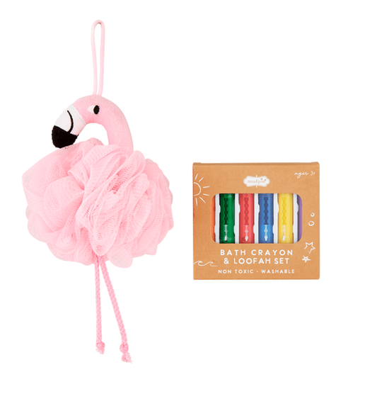 Flamingo Bath Crayon & Loofah Set