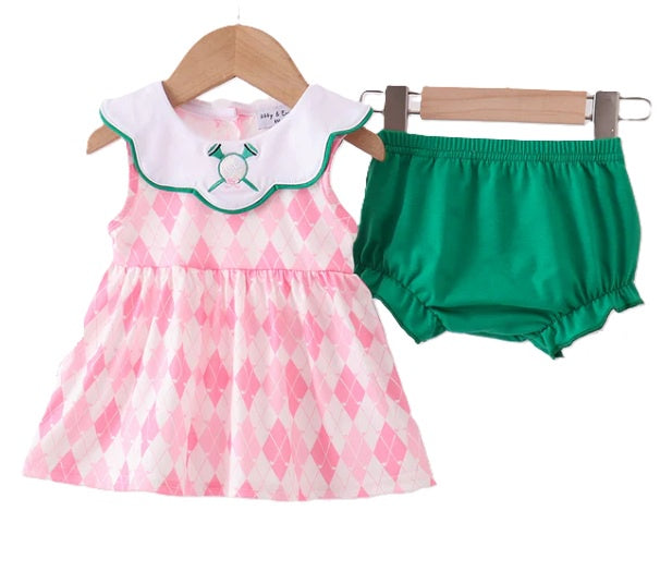 Girls Argyle Embd Golf Bloomer Set